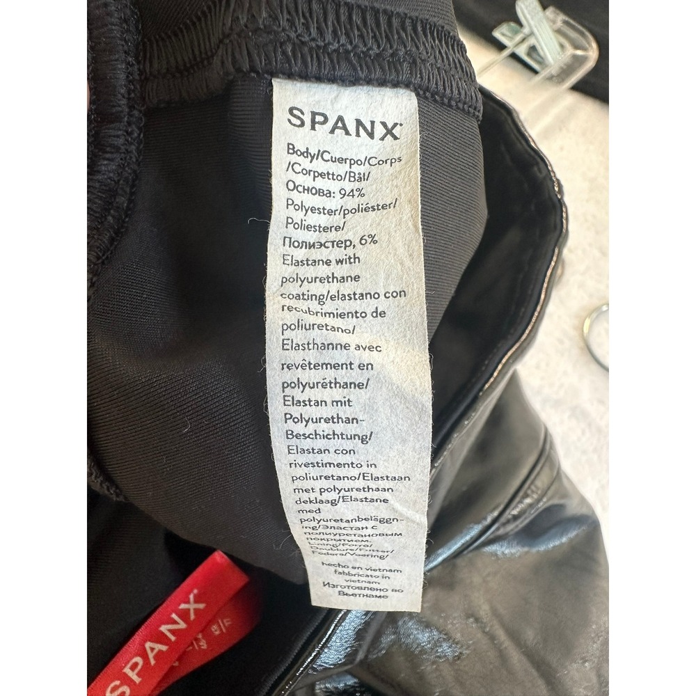 Spanx Leggings Women Large Black‎ Excellent Patent Leather-Like High Rise Shine - Picture 6 of 7